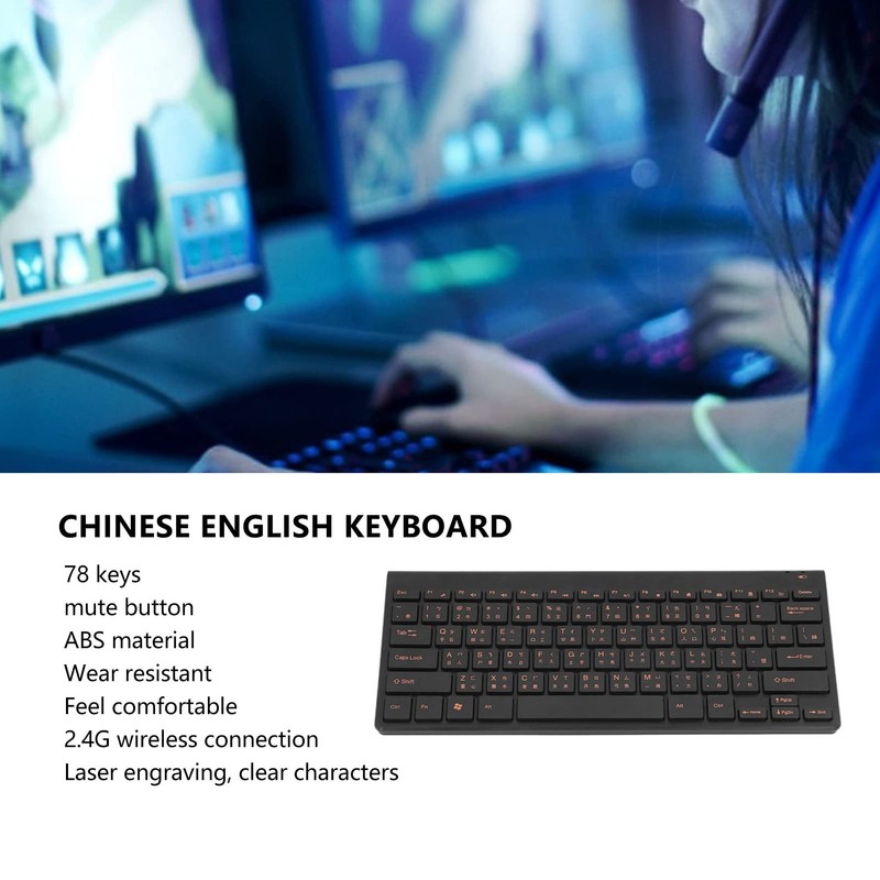Goshyda Bilingual Chinese Keyboard, Mute Traditional Chinese Keyboard, 78 Keys