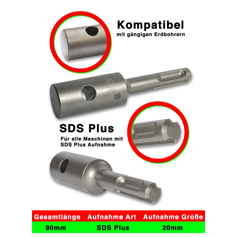 WERHE Professional Adaptor for Earth Drill Suitable for SDS Plus
