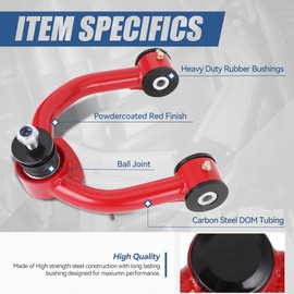 Auto Dynasty Front Upper Control Arms Tubular Suspension Kit with Ball Joint Compatible with Toyota 4Runner Tacoma 1995-2004, 2-4" Lift, Set of 2 Pcs, Powdercoated Red Control Arm, Black Bushing