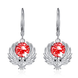 Owl Earrings Sterling Silver January Garnet Birthstone Dangle Drops Owls Jewelry Christmas Gifts for Women