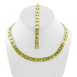 Bling Bling NY Women's 14K Gold Plated Love XOXO Necklace & Bracelet Jewelry Set Rose Gold Tone Love Heart Romance Stampato 18 inch ANTI-TARNISH