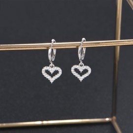 VFUN Heart Love Dangle Drop Silver Earrings 4mm Cubic Zirconia Stud Earrings Cartilage Huggie Hoop Earrings For Brides Bridesmaids Mother's Day