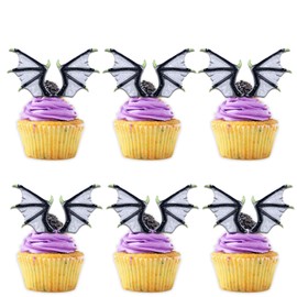 18pcs Blue Glitter Dessert Cupcake Topper Pick for Dragon Wings Theme Decor Supplies Men Women Happy Birthday Party Decoration