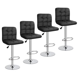 SUPER DEAL Set of 4 Bar Stools for Kitchen, Modern PU Leather Swivel Adjustable Counter Height Swivel Stool with Square Back (4, Black)