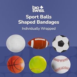 BioSwiss Vendas, vendas autoadhesivas con forma de pelotas deportivas, cuidado de heridas estéril sin látex, suministros divertidos para botiquín de p