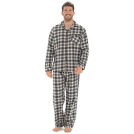 GM Apparel Men’s Traditional Brushed Flannel Comfy Pyjamas Set – PJ Lounge Wear Nightwear – Cosy Soft Feel and Comfy Sleepwear – 100% Cotton (M - Grey)