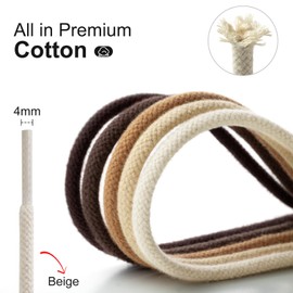 Handshop 2 Pairs Round Cotton Shoe Laces for Trainers, 4mm Non-Slip Round Shoelaces for Sports Shoes, Boots, beige