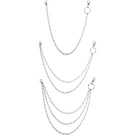 3 cadenas de jeans tipo portafolios, cadena de bolsillo, cadena de cinturón, cadena de hip hop y pantalones, Silver, Talla única