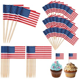 100 Pcs American Flag Toothpicks - Premium Patriotic Cupcake Toppers with Double-Sided Printing | Larger Flags for 4th of July, Memorial Day, Veterans Day Party Decorations & Home Festive Display