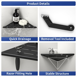 Bernkot 10'' Corner Shower Shelf w/Soap Holder, 304 Stainless Steel Grout in Shelf for Bathroom, Recessed Shelf for Tiled Wall, No Drilling Needed (Black)