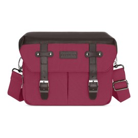 MOSISO Estuche de Cámara Bolsa Mensajero de Hombro,DSLR/SLR/Mirrorless Fotografía Vintage PU Cuero Solapa Gadget Bolsa con Lluvia Cubierta Compatible con Canon/Nikon/Sony Cámara y Lente,Rojo