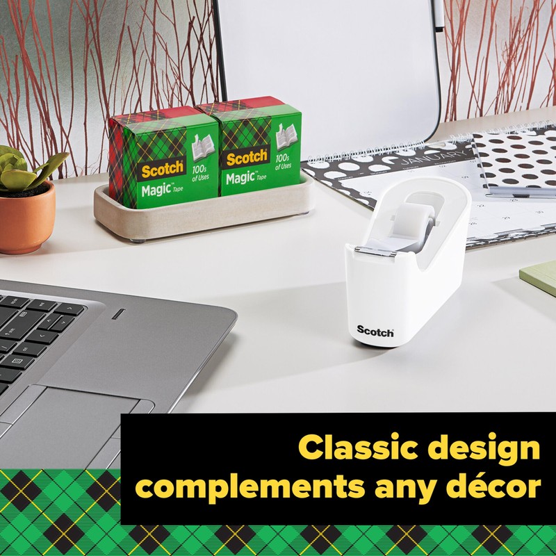 Scotch Tape Dispenser, White, Great for School or Office and