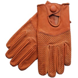 Riparo Women's Genuine Leather Half Mesh Full-Finger Driving Motorcycle Gloves (Cognac, X-Large)