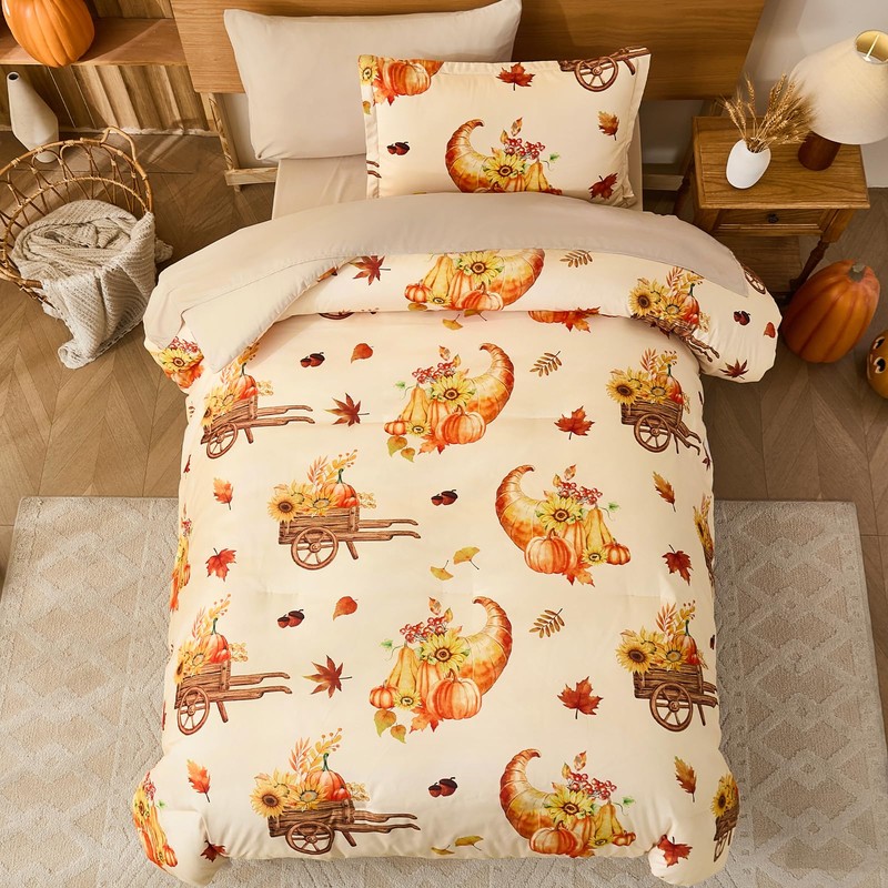 Cottolester Twin Size Comforter Thanksgiving Comforters for Boys&Girls