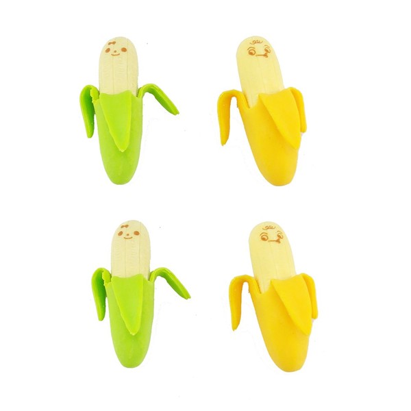 yueton?Pack of 4 Cute Funny Novelty Banana Style Pencil Eraser Rubber Stationery Kid Gift Toy
