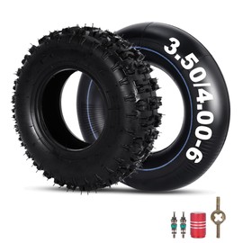 RUTU 4.10-6 Tire Go Kart Wheels and Tires Set 4.10/3.50-6 Tire and Inner Tube for Gorilla Cart Wagon Lawn Mower ATV Quad 4 Wheeler Mini Bike Snow Blower with TR87 Bent Valve Stem Heavy Duty 1 Set