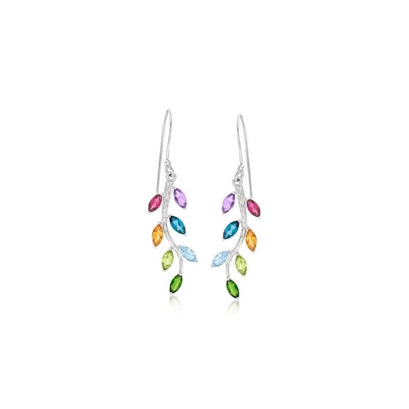 Ross-Simons 3.10 ct. t.w. Multi-Gemstone Vine Drop Earrings in Sterling