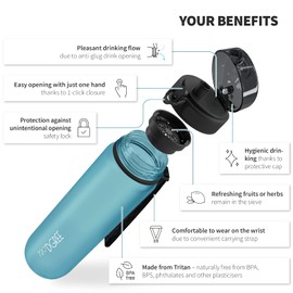 720°DGREE Water Bottle 650ml “uberBottle“ softTouch +Sieve - BPA-Free Tritan, Leakproof, Reusable Drinking Bottle - Sports Bottle for School, Fitness, Gym, Cycling, Travel, Office, Outdoor, Hiking