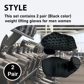 2 Pair (Black Color) Weight Lifting Gloves for Men Women: Rubber Fingerless Anti-Slip Workout Grips for Gym Training and Exercise
