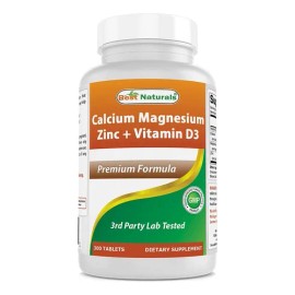 Best Naturals Vitamina D3 + Calcio + Magnesio + Zinc 300 Tabletas Formula Premium Sin Sabor