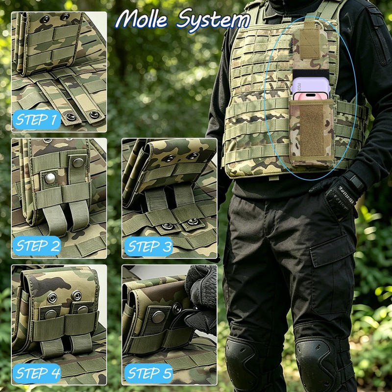 Molle Phone Pouch, Dual-Compartment Tactical Phone Pouch with Us Flag