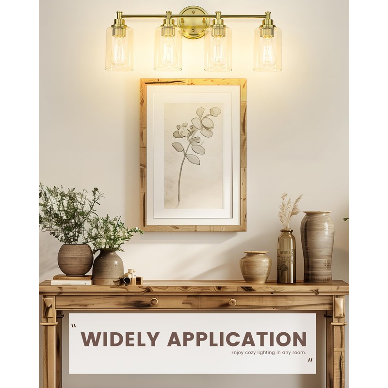 FEMILA Vanity Lights for Bathroom, Modern 4-Light Gold Bathroom Light