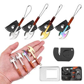 Ruksifg Mini Knife Set Mini Axe for Package Opener, Letter Opener, Collection, Tiny Knife with Sheath and Sharpener(Mixed Color-4Pcs)