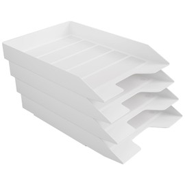 Acrimet Stackable Letter Tray, 4 Tier Front Load Desktop File Organizer, A4 Letter Size, Plastic, White