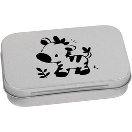 Azeeda 95mm 'Cute Baby Zebra Standing with Plant' Metal Hinged Tin/Storage Box (TT00270654)