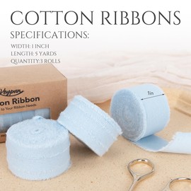 Keypan Blue Ribbon 1" x 15 Yards with Frayed Fringe Fabric Cotton Ribbons for Gift Wrapping Wedding Invitations Flower Bouquet Baby Shower