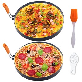2 Packs 8" Large Omelette Ring for Griddle,8 Inch Stainless Steel Non-stick Omelet Ring, Round Pancake Rings Griddle Omelet Rings with Silicone Handle Grill Oil Brush & Egg Separator