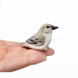 Native Wooden Creations Mockingbird Bird Figure Statue Small Wood Art Sculpture Decor Carve Miniature