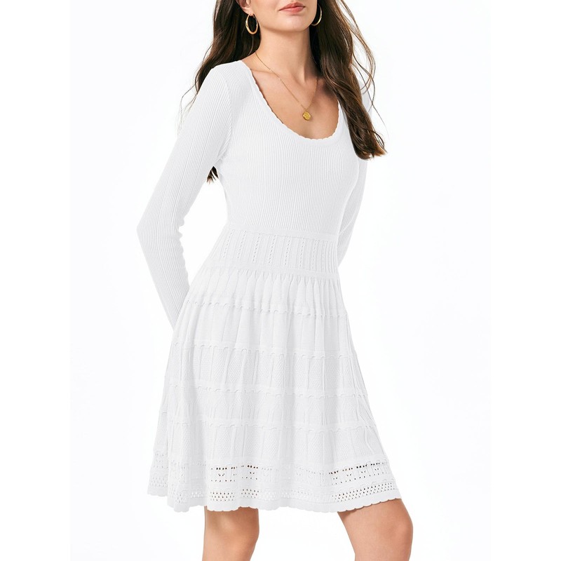 Wenrine Womens Long Sleeve Sweater Dress Knit Crochet Casual A