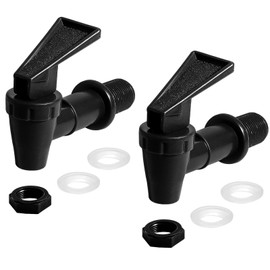 LifCratms 2Pcs BPA-Free Replacement Cooler Faucet, Black Plastic Water Spigot Spout Dispenser Tap Set, Reusable Water Crock Tap Beverage Lever Pour Dispenser Valve