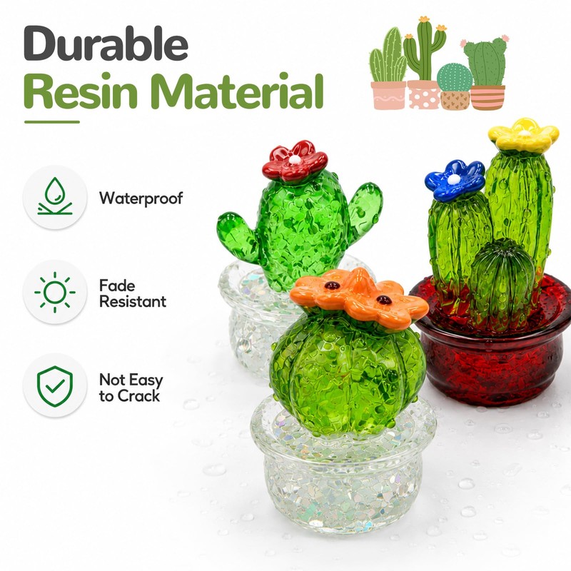 4 PCS Crystal Cactus Car Dashboard Decoration, Mini Interior Ornament