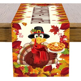 Happy Thanksgiving Table Runner Turkey Thanksgiving Table Runner Rectangle for Thanksgiving Party Decorations Supplies (120 x 13 Inch)