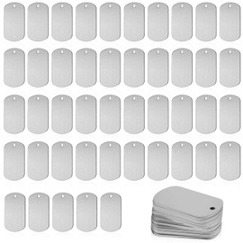 50 Pack Metal Stamping Blanks Silver Metal Tags Engraving Blank Tags Signs Aluminum Stamping Blanks Keychain Blank Dog Tag Military