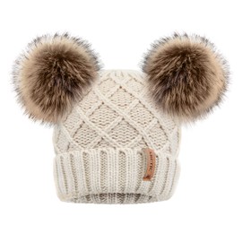 Arctic Paw Womens Beanie Hat Winter Fleece Lined Pom Pom Beanie Beige Hat Coffee Ball