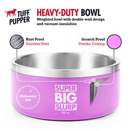 Tuff Pupper 100 oz Heavy Duty Insulated Stainless Steel Dog Bowl for Large Dogs, Non-Slip Base, Dishwasher Safe