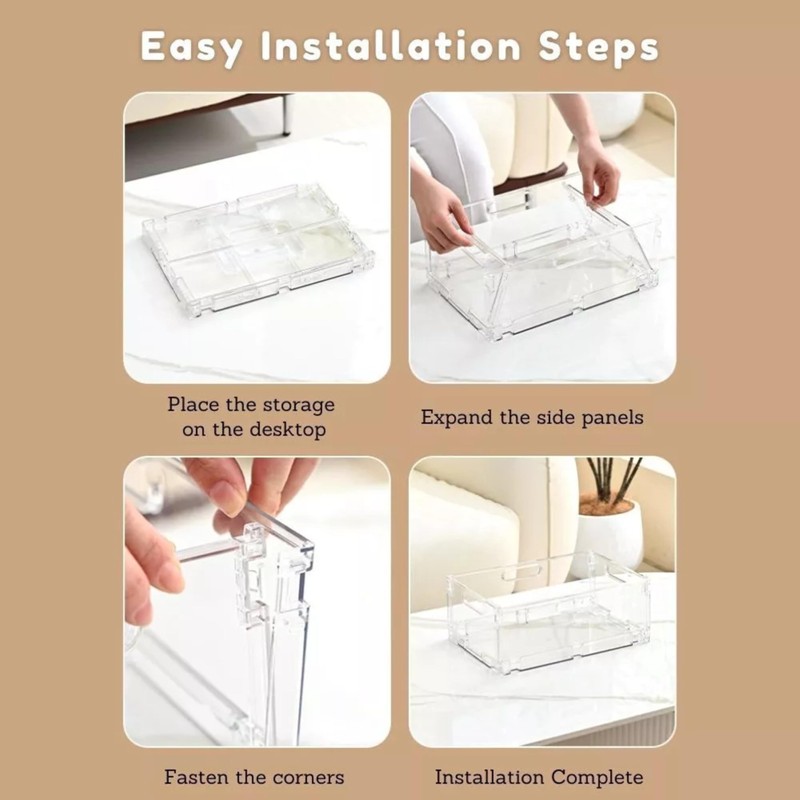 REHUK Premium 2 Pack Strong Transparent Plastic Collapisble Stackable Storage