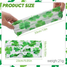 BYETOCE St. Patrick's Day Headband Elastic Non Slip Hair Accessories Fashion Headband for Women Lucky Clover Pattern Stretchy Knotted Headband Green Costume Accessories for Women