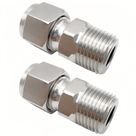 Closmos 304 Stainless Steel Compression Fitting 1/8" Tube OD x 1/4" NPT Male Coupler Straight Adapter Connect with Double Ferrules Pack of 2