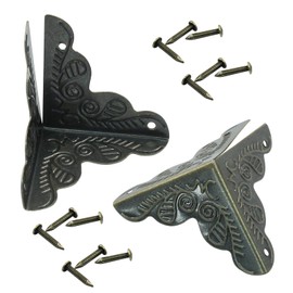 Marvexi 48 PCS Furniture Triangle Corner Protector 1" x 1" Antique Bronze Metal Corner Guards Trim Decorative with Screws for Storage Box Cabinet Wooden Chest etc