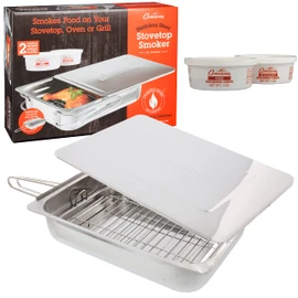 Camerons Large Stovetop Smoker - Stainless Steel BBQ Smoker Box w/Hickory & Oak Wood Chips & Recipe Guide - Indoor Outdoor Use on Any Heat for Smoking Meats, Veggies & Seafood - Grilling Gift for Men
