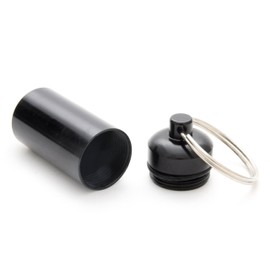 Mini Capsule/Pill Box Waterproof Storage of Small Items Screw Top Storage Pill Box Key Ring (Rubber Seal) Height: 45 mm, Material: Aluminium, Colour: Black – Ganzoo