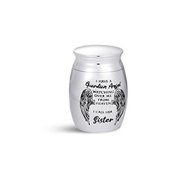 FGT Small Mini Urn for Ashes Sister Women Girls Family I Have A Guardian Angel From Heaven Cremation Memorial Keepsake Stainless Steel