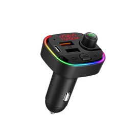 MOYAC Transmisor FM Bluetooth para Auto, Carga Rápida(Total 18w) con PD o QC3.0, 8 Modos de Iluminación RGB, Manos Libres Bluetooth Reproductor, Soporte USB hasta 32GB