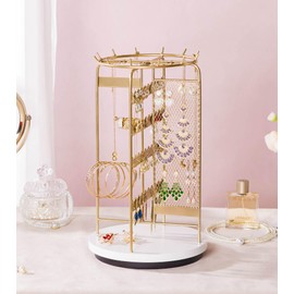 Homde Jewelry Stand Large for Dresser: Earring Necklace Organizer for modern Women - Metal Watch Bracelet Rotating Holder Space Saving for Countertop