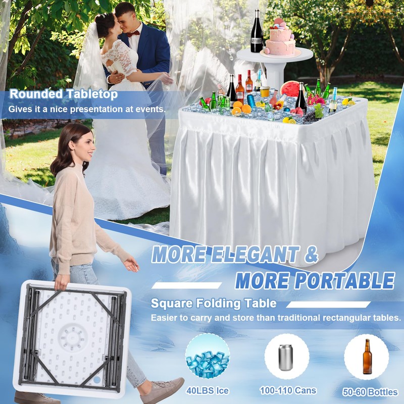 Haddockway Two-Tier Ice Cooler Table, Square Ice Tables for Parties
