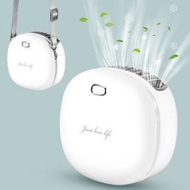 BINWO Mini Handheld Fan With Lanyard, USB Rechargeable necklace fan, Speed Adjustable Personal Portable Fan for Kids Woman Camping Outdoor Home Office Travel-White